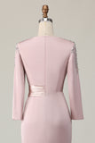 Blush Lace Sheath Long Sleeve Mother Of The Bride Dress