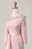 Blush Lace Sheath Long Sleeve Mother Of The Bride Dress