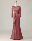 Blush Lace Sheath Long Sleeve Mother Of The Bride Dress