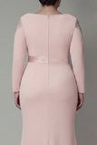 Sheath Blush Long Sleeves Satin Plus Size Mother Of The Bride Dress with Ruffles