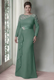 Sheath Blush Long Sleeves Satin Plus Size Mother Of The Bride Dress with Ruffles