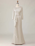 Blush Lace Sheath Long Sleeve Mother Of The Bride Dress