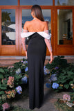 Black Mermaid Off the Shoulder Long Sleeves Ruched Long Formal Dress with Slit