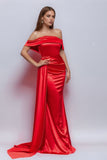 Satin Black Off The Shoulder Mermaid Formal Dress