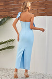 Sky Blue One Shoulder Ruffles Mermaid Long Bridesmaid Dress