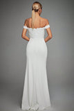 Off The Shoulder Ivory Mermaid Long Wedding Dress with Slit