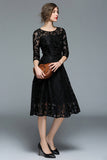 Peacock A-Line Round Neck Half Sleeves Midi Mother of the Bride Dress