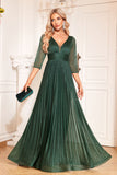 Pine A Line V Neck Long Mother Of The Bride Dress with Sequin