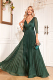 Pine A Line V Neck Long Mother Of The Bride Dress with Sequin