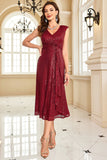 Sparkly Burgundy Sheath Sequin Sleeveless Mother Of The Bride Dress