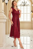 Sparkly Burgundy Sheath Sequin Sleeveless Mother Of The Bride Dress