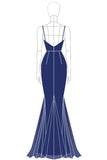 Navy Spaghetti Straps Mermaid Sequins Formal Dress