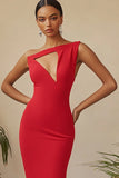 Satin Red Sheath Cut Out Formal Dress