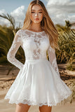 White Appliques Lace Boat Neck A Line Graduation Dress