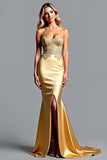 Golden Mermaid Sweetheart Prom Dress With Slit