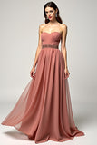 Dusty Rose Strapless A Line Tulle Prom Dress