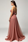 Dusty Rose Strapless A Line Tulle Prom Dress