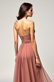 Dusty Rose Strapless A Line Tulle Prom Dress