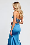 Blue Mermaid Sweetheart Cut Out Sequined Prom Dress