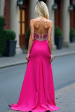 Fuchsia A Line Sweetheart Sequined Prom Dress