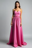 Fuchsia A Line Strapless Ruched Prom Dress