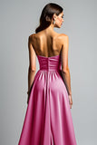 Fuchsia A Line Strapless Ruched Prom Dress