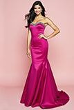 Fuchsia Strapless Mermaid Long Prom Dress with Beading