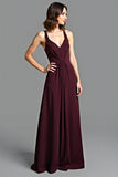 Cabernet A Line Spaghetti Straps Long Bridesmaid Dress