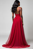 Red Spaghetti Straps A Line Long Bridesmaid Dress