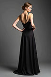A Line Spaghetti Straps Satin Black Dress