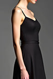 A Line Spaghetti Straps Satin Black Dress
