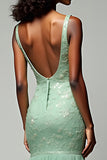 Dusty Sage Mermaid Spaghetti Straps Lace Long Prom Dress