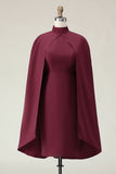 Burgundy Sheath High Neck Midi Formal Dress with Cape