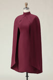Burgundy Sheath High Neck Midi Formal Dress with Cape