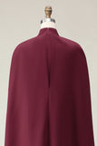 Burgundy Sheath High Neck Midi Formal Dress with Cape