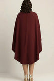 Burgundy Plus Size Sheath High Neck Midi Formal Dress with Cape