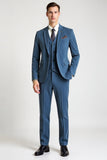 Blue 3 Piece Notched lapel Single Breasted Men's Formal Suits