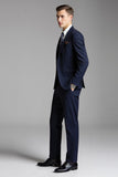 Dark Blue Notched Lapel 3 Pieces Men's Suits