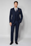 Dark Blue 3 Pieces Notched Lapel Striped Men's Suits