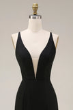 Black Mermaid Satin Long Formal Dress With Lace