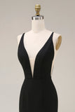 Black Mermaid Satin Long Formal Dress With Lace