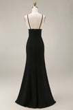 Black Mermaid Satin Long Formal Dress With Lace