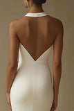 Mermaid White Keyhole Satin Wedding Dress with Slit
