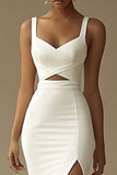 White Mermaid Cut Out Long Wedding Dress with Slit