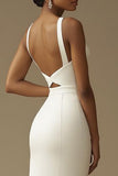 White Mermaid Cut Out Long Wedding Dress with Slit