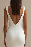 Simple White Satin V Neck Mermaid Wedding Dress with Slit