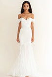 Off the Shoulder Mermaid White Long Wedding Dress