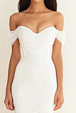 Off the Shoulder Mermaid White Long Wedding Dress