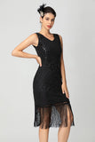 Sequin Fringed Black Burgundy 1920s Dress with Beading