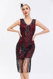 Sparkly Black Golden V Neck Sheath Gatsby 1920s Dress with Tassles